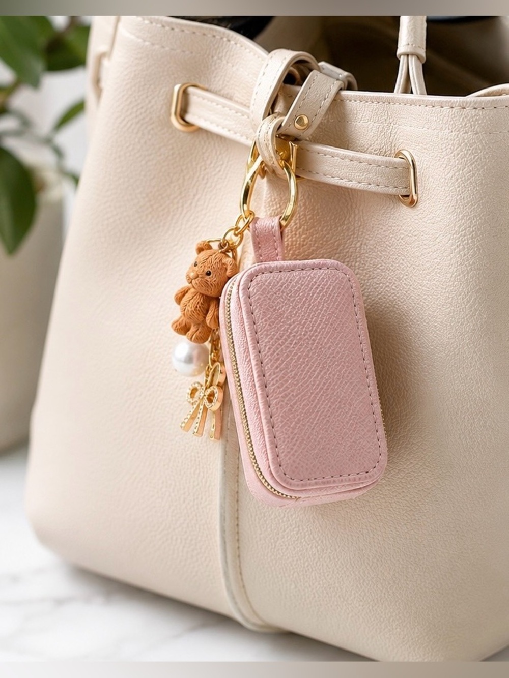 Travel Jewelry Case with Keychain – Light Pink | Compact Organizer 💍👜